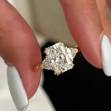 Anello di Fidanzamento 3,50 Ct Taglio Radiante EF/VS1 Diamante Coltivato in Laboratorio Oro Giallo 14k