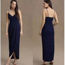 BHLDN x ANTHROPOLOGIE Caron Gathered Tulip Hem Maxi Dress Navy Sz 6 $198 {3X21}
