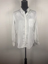 Rails Shirt Ingrid Daisy Appliqué White Womens Size Large Button Up Linen Blend