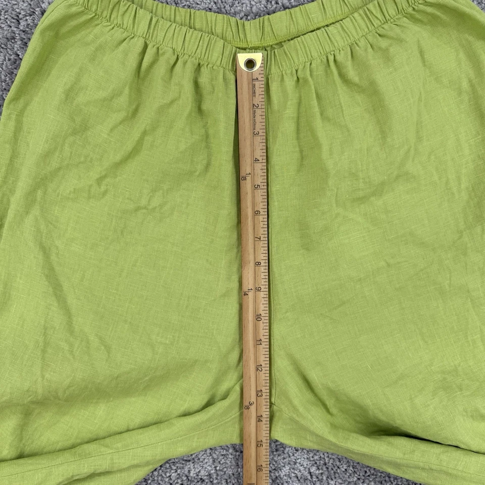 FLAX Pants Women’s M Lime 100% Linen Pull On Split Hem Cropped Wide Leg Coastal - Image 4 of 4