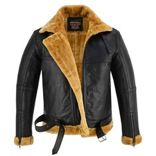 Men's B3 Bomber Aviator Real Leather Jacket Sheep Skin Pilot Flying Fur Coat
