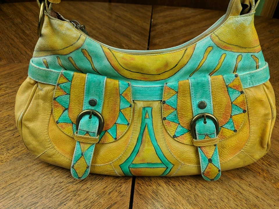 Italian Leather Hand Painted Shoulder Bag Southwest Desert Native VTG Handbag - Image 3 of 4