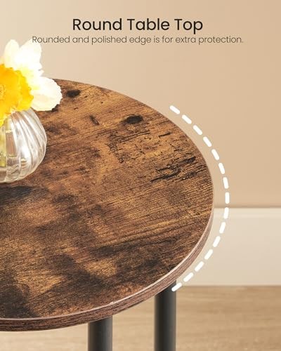Round Side Table, 2-Tier End Table, Small Round 1 Rustic Brown + Black