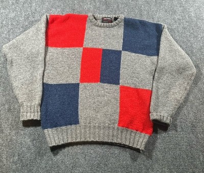 Joseph Benjamin Men s Large Grey Color Block Knit Sweater Pure New Wool Checker