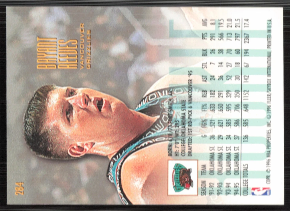 Bryant Reeves, 1995-96 Ultra, #284, Vancouver Grizzlies, RC - Image 2 of 2