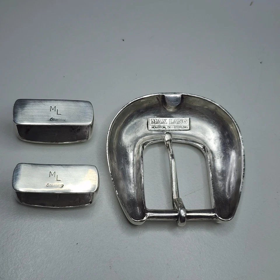 Max Lang Juego de 4 Hebillas de Plata de Ley Cinturón de Cuero Lagarto Genuino Houston Foto 3 de 4