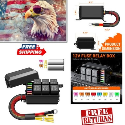 Durable 6-Slot Pre-Wired Relay Panel with 8 ATC Fuses for Marine and Automotive