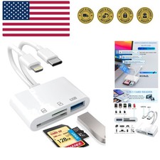 SD Card Reader for iPhone, iPad, USB C and Lightning Dual Port SD Card Adapte...