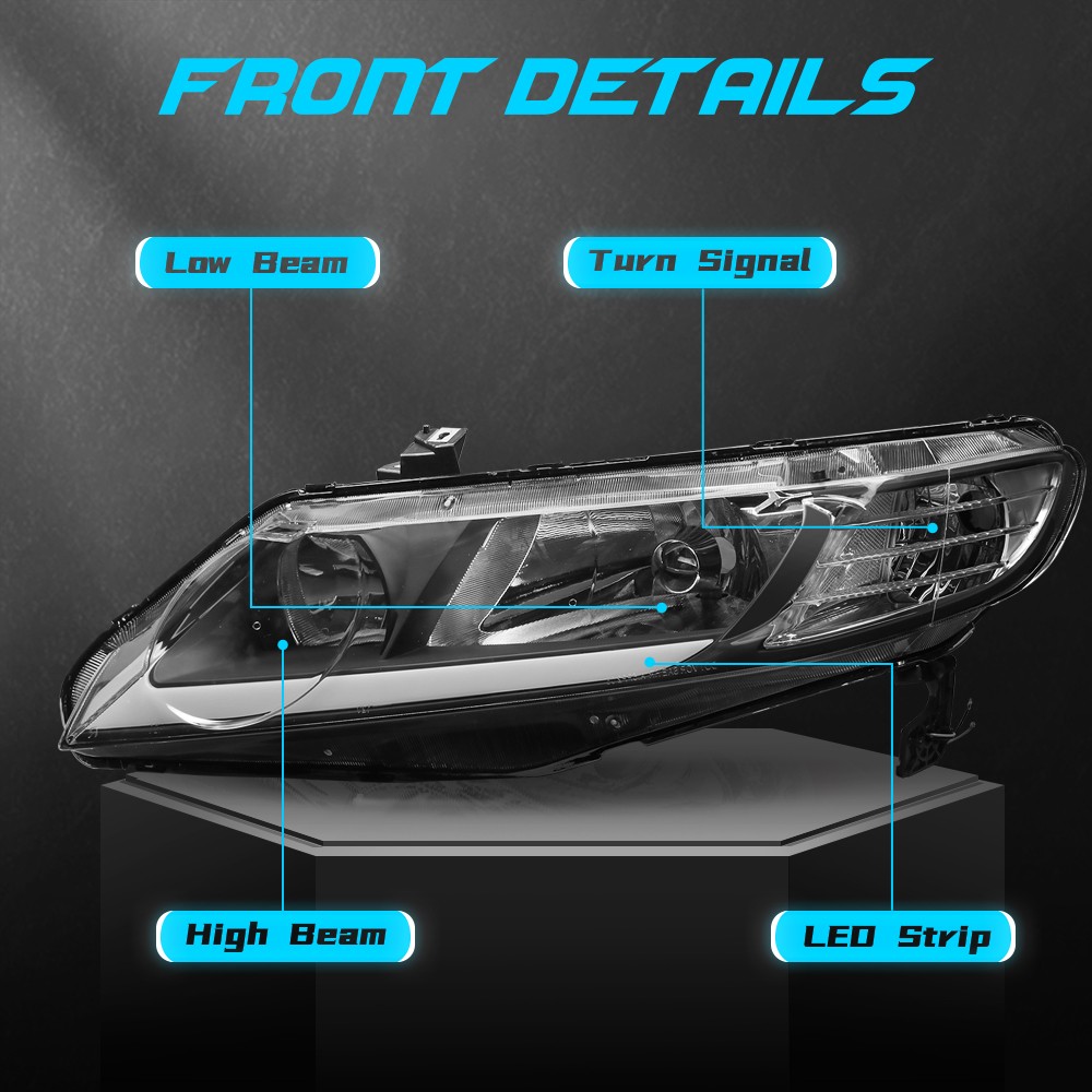 Pair LED DRL Headlights Lamps For 2006-11 Honda Civic FA 4-Door  LH+RH