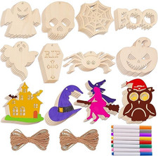 Halloween Crafts for Kids, 36PCS Wooden Painting Cutouts Ornaments