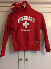 Kids Santa Monica Lifeguard Red Hoodie Hooded Sweatshirt Age 6-8 Small Unisex