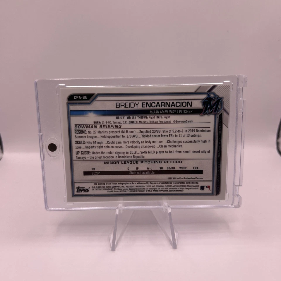 2021 Bowman - Chrome Prospects Autographs Breidy Encarnacion #CPA-BE (AU, RC) - Image 2 of 2