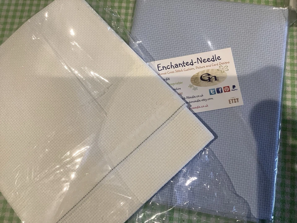 Job Lot Aida Fabric For Cross Stitch, 14 16 18 Count, White Blue Iridescent, New - Image 3 of 4