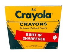 CRAYOLA CRAYONS BOX 64 COMPLETE UNUSED 1980s BUILT IN SHARPENER Binney  Smith