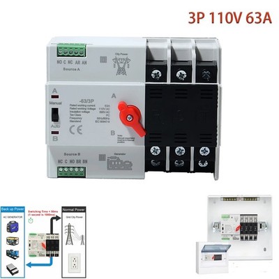 NEW Dual Power Automatic Transfer Switch 3P 100Amp 110V Grid to AC Generator PC