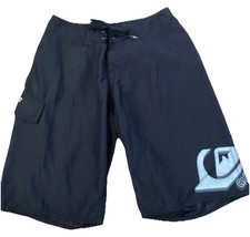 Quiksilver Black With Silver Front Tie Board Shorts Swim Trunks Kids Size 7