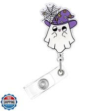Halloween Badge Reel,Cute Ghost Acrylic Badge for ID Card Badge,Funny Purple