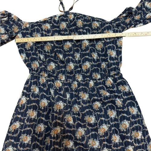 Club Monaco Tansa Kleid in tiefem Saphirblau Blumenmuster Metallic Gr. 2 - Bild 8 von 16