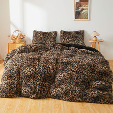 Fluffy Faux Fur Cheetah Print Duvet Cover Set, 1 Plush Fuzzy Soft Leopard Comfor