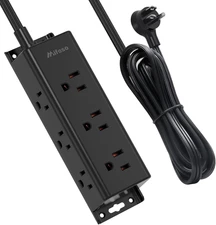 Power Strip Surge Protector 10Ft - Wall Mount, Flat Plug, Long Extension Cord wi
