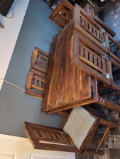 Solid Wooden Dining Table with 6 Chairs and Cushions
