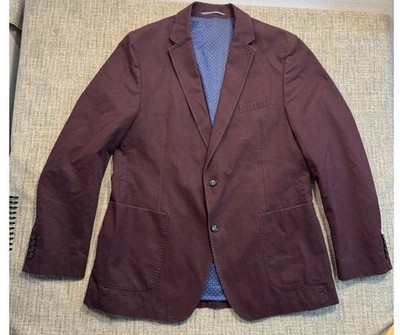Bugatti Mens 42  Two Button Blazer Sports Coat Suit Jacket Maroon With Blue Line