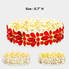 Flower Leaf Crystal Stretch Bangle Bracelet Wedding Bridal Evening Cocktail Prom