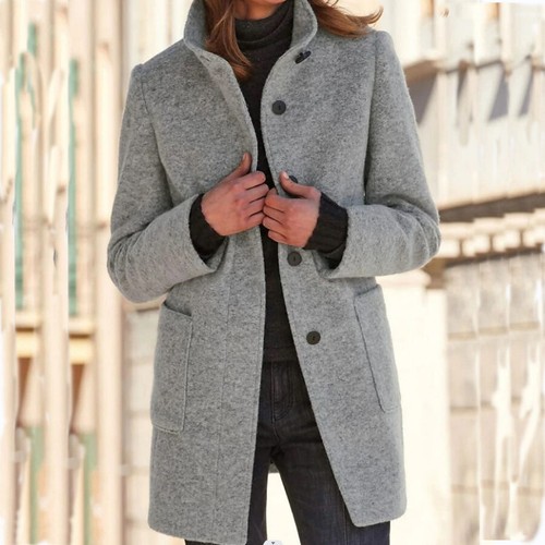 European and American women's new retro solid color button stand collar jacket - Picture 25 of 37