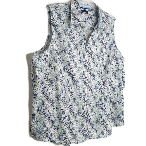 Blusa sin mangas Basic Editions para mujer talla 4X botón delantero cuello en V azul floral - Imagen 5 de 10