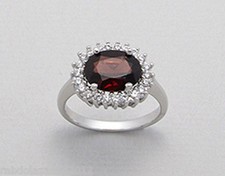 Solid Sterling Silver Genuine Red Garnet Classic Halo Oval Ring Size 7