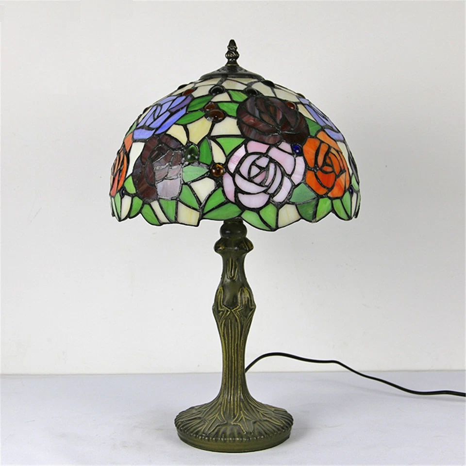 Rose Flower Style Tiffany Table Lamp Stained Glass Desk Light for Home Decor 18" - Image 2 of 4