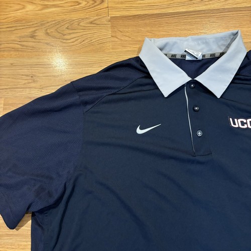 Nike Uconn Huskies Dri Fit Gray Collar Golf Polo Shirt Navy Blue Men’s Size XXL - Picture 3 of 12