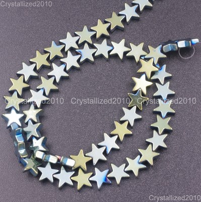 2 Strands Natural Hematite Gemstone Flat Star Beads 6mm 8mm 10mm Silver Gold 16''