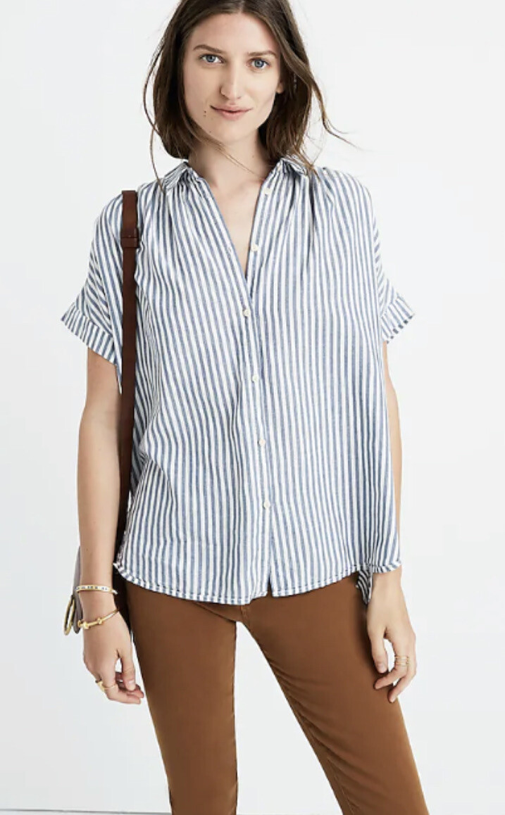 Womens Madewell Dolman Sleeve Button Front Top Size Large L Large Blue