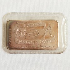 1993 Happy Anniversary 1 Troy Oz .999 Silver Bar - Vintage National Mint Sealed 112.89 per troy oz