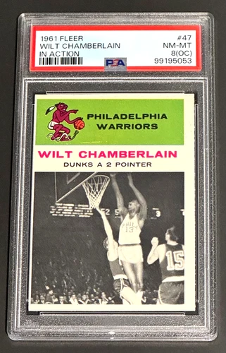 1961-62 Fleer #47 Wilt Chamberlain HOF Rookie RC 76ers Lakers PSA 8 (OC) NM-MT