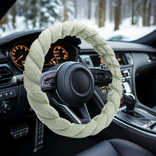 Cubierta de volante de coche mullida verde, protector de felpa suave, ruedas de 14-14,9 pulgadas - Imagen 11 de 11