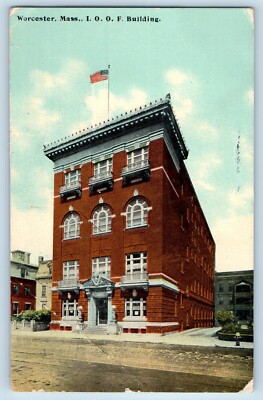 c1910 Worcester Massachusetts MA Vintage Postcard I.O.O.F. Building View Street