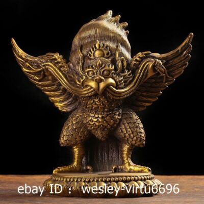 24CM Copper Brass Buddhism Golden-Winged Garuda Bird Buddha Garuda