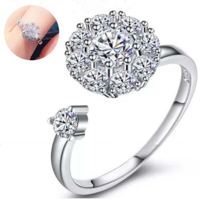 adjustable ring rings open spinning crystal anxiety rotating anti