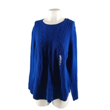NWT CHARTER CLUB Fall Textured Sweater XL(16-18) Blue Cotton Pullover Cozy