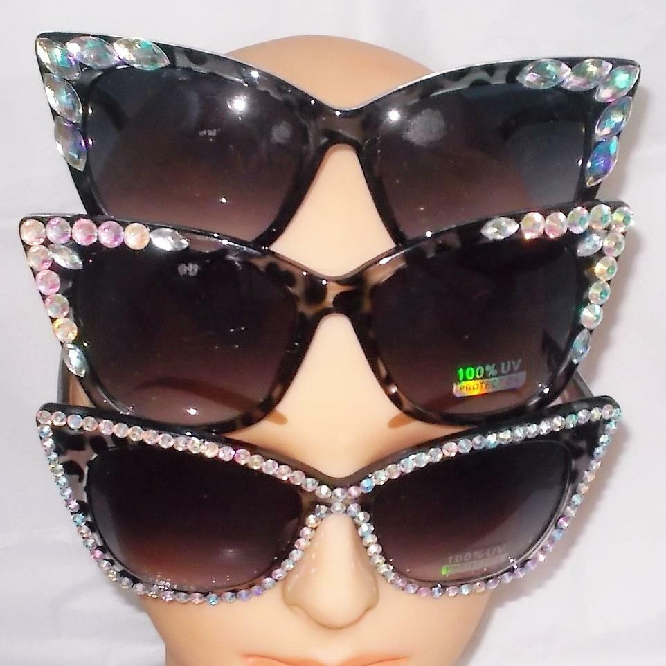 SUNGLASSES SHADES OF BLACK CAT EYE CRYSTAL RHINESTONES FREE  display picture 3