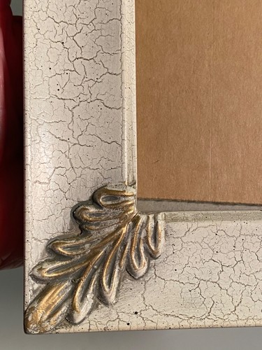 Picture Frame 3 1/2" x 5" Cream & Silver Crackle Paint,Gold Leaf Embossed/Corner - Afbeelding 6 van 12