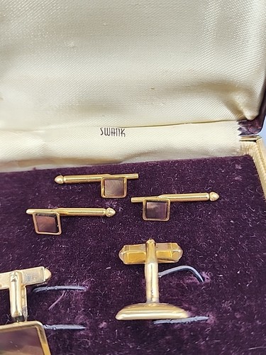 B&W Plate Swank Cufflinks Studs Tac Original Box Vintage 5 Pc Set - Picture 4 of 5