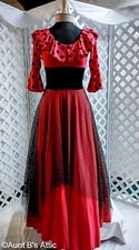 Spanish Peasant Dress "Esmeralda" Don Quixote  2 Pc Red/Blk Dress & Head Scarf