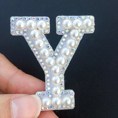 A-Z Letter Pearl Patches Rhinestone Sew Iron on Applique Alphabet Garment Badge - Picture 37 of 38