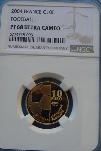 France Gold Coin 2004 100 FIFA €10 NGC PF68 Ultra Cameo! Super Grading