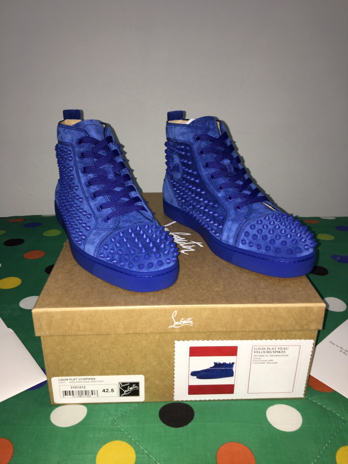 CHRISTIAN LOUBOUTIN Louis flat supreme Sneakers Uomo spikes azzurro 42,5 EU  NEW | eBay
