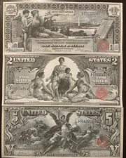 Reproduction Copies 1896 Educational Silver Certificate Set $1 $2 $5 Read Below!