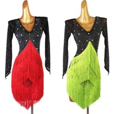 Latin Salsa Tango Cha Cha Ballroom Rhinestone Competition Dance Dress Tassels